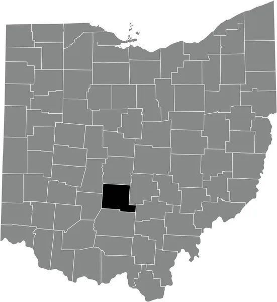 オハイオ州の灰色の行政地図の中のピカウェイ郡の黒いハイライトされた場所 — ストックベクタ