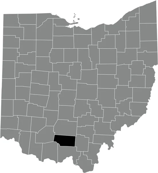 オハイオ州の灰色の行政地図の中のパイク郡の黒いハイライトされた位置図 — ストックベクタ