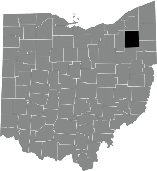 オハイオ州の灰色の行政地図の中のポーテージ郡の黒いハイライト表示された場所 — ストックベクタ