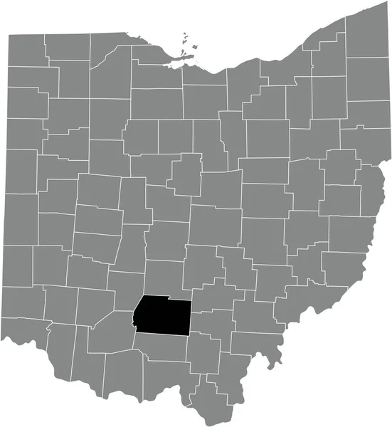 オハイオ州の灰色の行政地図の中のロス郡の黒いハイライトされた場所 — ストックベクタ