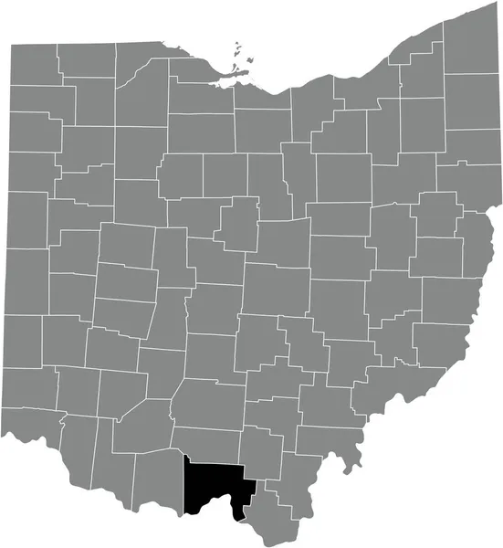 美国俄亥俄联邦州灰色行政地图内山本县的黑色醒目位置图 — 图库矢量图片