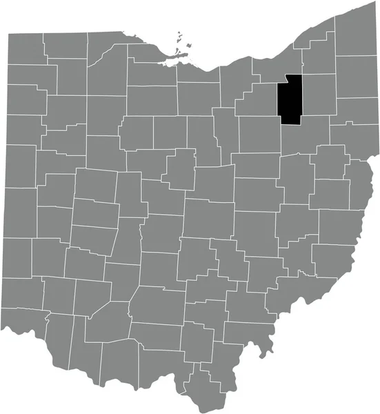 美国俄亥俄联邦州灰度行政地图内的峰顶县的黑点位置图 — 图库矢量图片