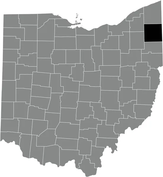 美国俄亥俄联邦州灰色行政地图内特鲁姆布尔县的黑色醒目位置图 — 图库矢量图片