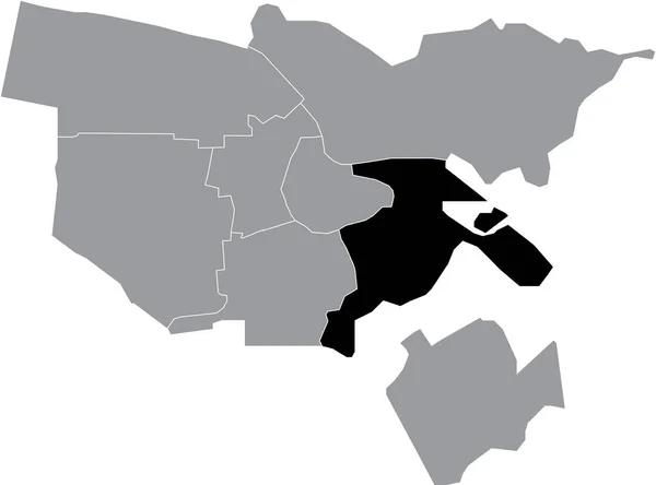 Czarna Mapa Lokalizacji Okręgu Oost Wschód Szarych Dzielnicach Miasta Amsterdam — Wektor stockowy
