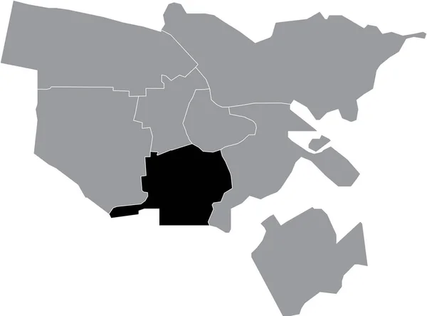 オランダの首都アムステルダムの灰色の都市部の地図内のZuid 地区の黒い場所 — ストックベクタ