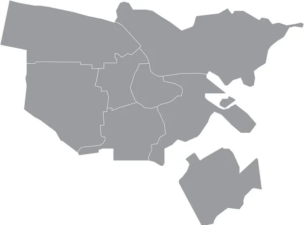 Mapa Vetorial Cinza Branco Simples Com Bordas Brancas Dos Distritos —  Vetores de Stock