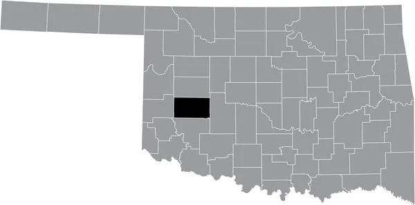 オクラホマ州連邦政府の灰色の行政地図の中にあるワシタ郡の黒いハイライトされた位置図 — ストックベクタ