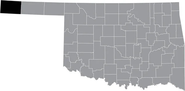 美国俄克拉荷马州灰色行政地图内Cimarron县的黑色醒目位置图 — 图库矢量图片