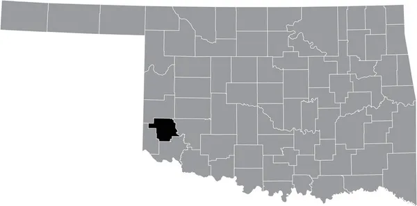 オクラホマ州連邦政府の灰色の行政地図の中にあるグリア郡の黒いハイライトされた位置図 — ストックベクタ