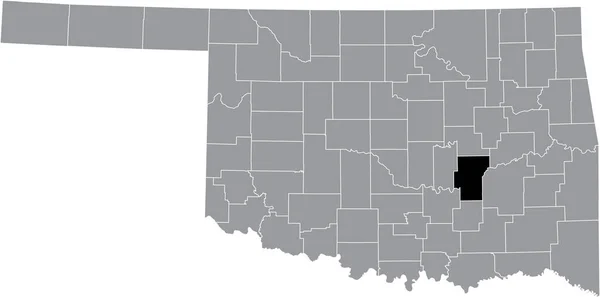 美国俄克拉荷马州灰度行政地图内休斯县的黑点位置图 — 图库矢量图片