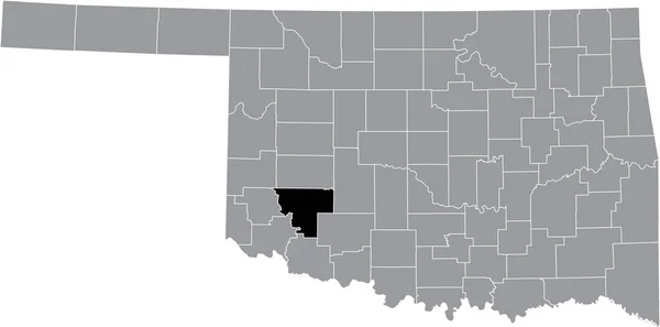 美国俄克拉荷马州灰度行政地图内的基奥瓦县的黑点位置图 — 图库矢量图片