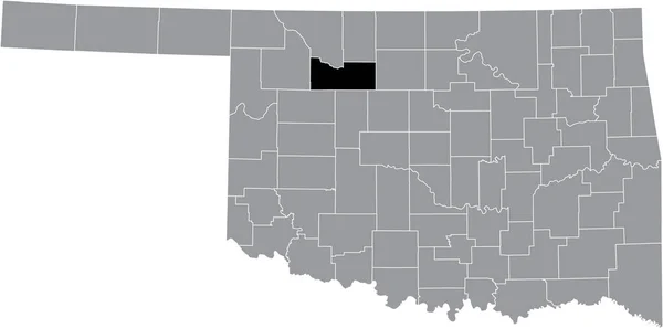 オクラホマ州連邦政府の灰色の行政地図の中の主要郡のブラックハイライトされた位置図 — ストックベクタ