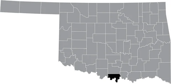 オクラホマ州連邦政府の灰色の行政地図の中のラブ郡の黒いハイライトされた場所の地図 — ストックベクタ
