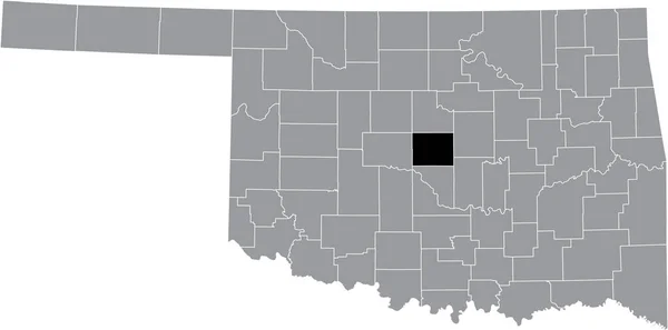 Black Podkreślił Mapę Lokalizacji Hrabstwa Oklahoma Wewnątrz Szarej Mapy Administracyjnej — Wektor stockowy