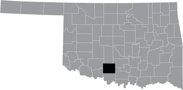 オクラホマ州連邦政府の灰色の行政地図の中でスティーブンス郡の黒いハイライトされた場所の地図 — ストックベクタ