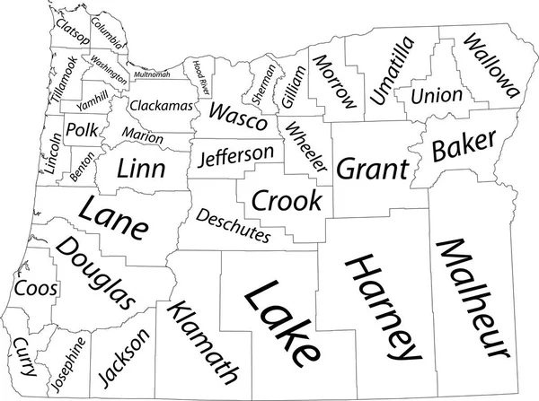 Oregon Federal Eyaleti Nin Beyaz Vektör Idari Haritası Siyah Sınırları — Stok Vektör