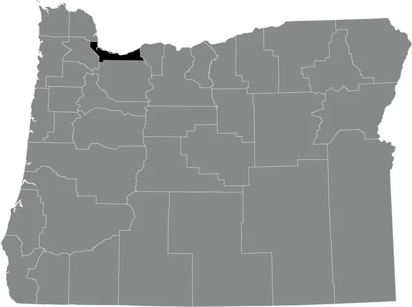 美国俄勒冈州灰色行政地图内Multnomah县的黑色突出显示位置图 — 图库矢量图片