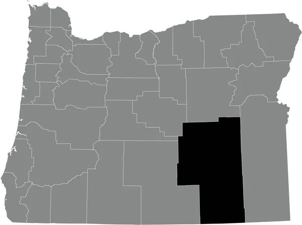 Zwart Gemarkeerde Kaart Van Locatie Van Harney County Binnen Grijze — Stockvector