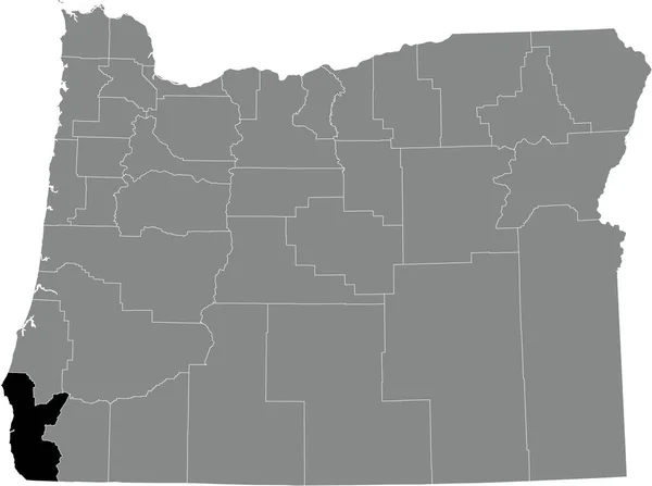 オレゴン州の灰色の行政地図の中のカレー郡の黒いハイライトされた場所 — ストックベクタ