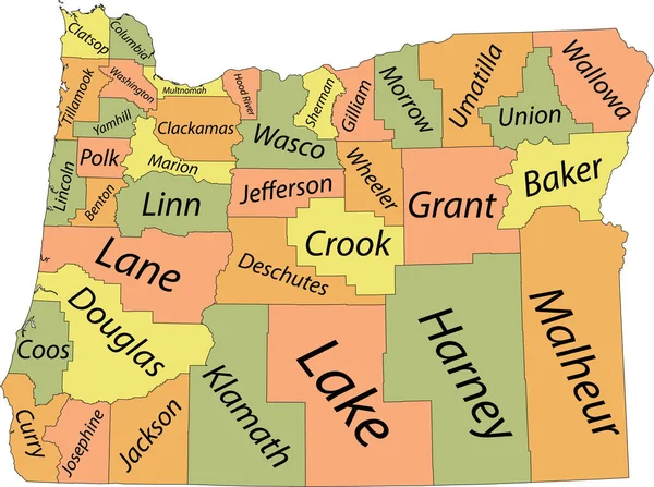 Pastel Vector Mapa Administrativo Del Estado Federal Oregon Con Fronteras — Vector de stock