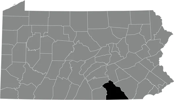 米国ペンシルベニア州の灰色の行政地図の中でヨーク郡のブラックハイライト位置地図 — ストックベクタ