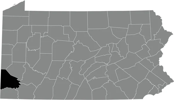 米国ペンシルベニア州の灰色の行政地図の中でワシントン郡のブラックハイライト位置地図 — ストックベクタ