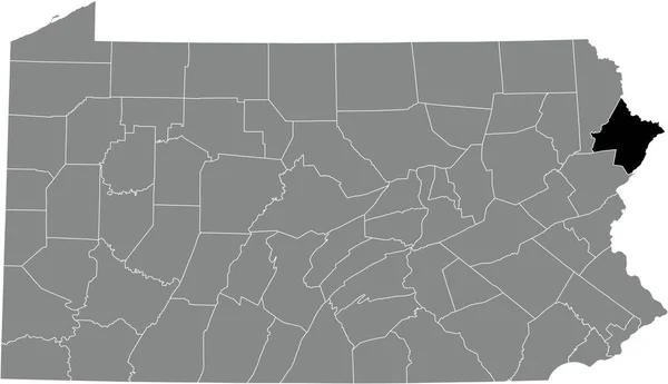 米国ペンシルベニア州の灰色の行政地図の中でパイク郡の黒いハイライトされた場所の地図 — ストックベクタ