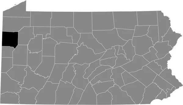 Black Podkreślił Mapę Lokalizacji Mercer County Wewnątrz Szarej Mapy Administracyjnej — Wektor stockowy