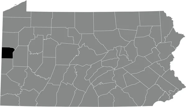 アメリカ合衆国ペンシルベニア州の灰色の行政地図の中でローレンス郡の黒いハイライトされた場所の地図 — ストックベクタ