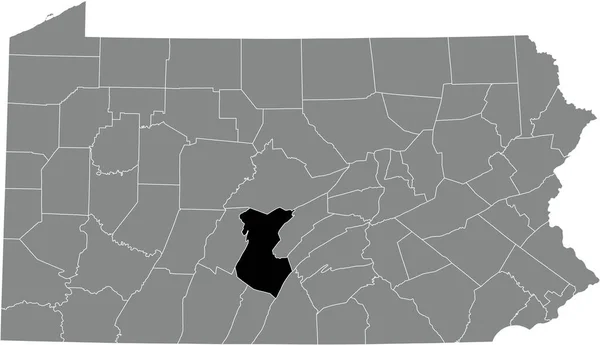 Schwarz Hervorgehobene Lagekarte Des Huntingdon County Innerhalb Der Grauen Verwaltungskarte — Stockvektor
