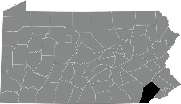 米国ペンシルベニア州の灰色の行政地図の中でチェスター郡の黒い強調表示された場所の地図 — ストックベクタ