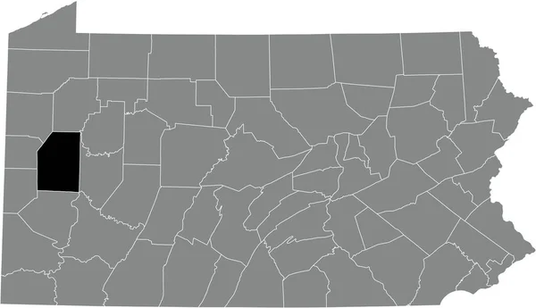 アメリカ合衆国ペンシルベニア州のグレーの行政地図の中でバトラー郡の地図を強調した — ストックベクタ