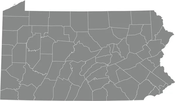 Šedá Vektorová Administrativní Mapa Federálního Státu Pensylvánie Usa Bílými Okraji — Stockový vektor