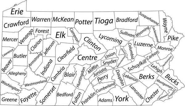 White Vector Administrative Map Federal State Pennsylvania Usa Black Borders — Stock Vector