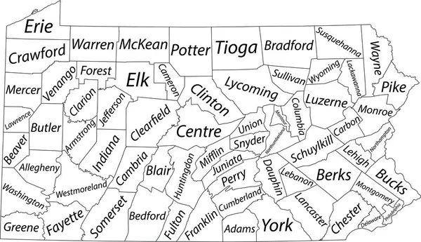 Mapa Administrativo Vetor Branco Estado Federal Pensilvânia Eua Com Fronteiras —  Vetores de Stock