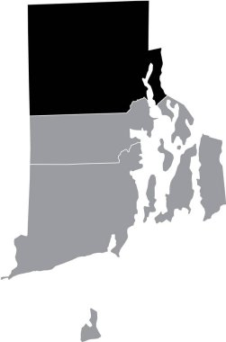 ABD 'nin Rhode Island eyaletinin gri idari haritasında Providence County' nin siyah vurgulanmış konum haritası