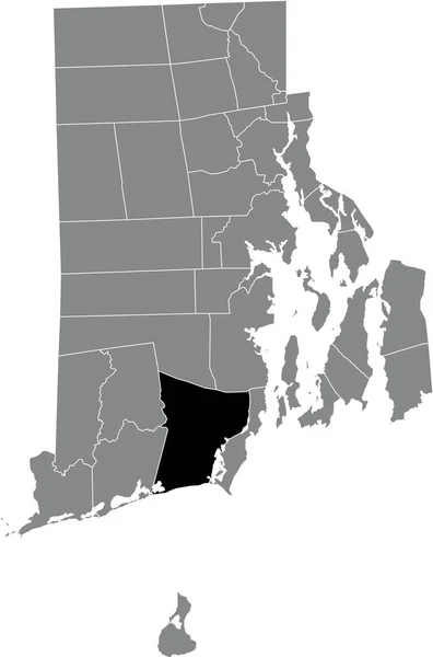 米国ロードアイランド州の灰色の行政地図の中のサウス キングズタウンの黒いハイライト表示された場所 — ストックベクタ