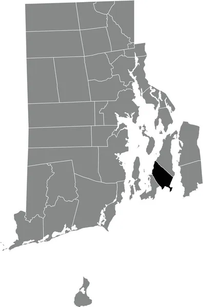 米国ロードアイランド州の灰色の行政区画内のミドルタウンの黒いハイライトされた位置図 — ストックベクタ