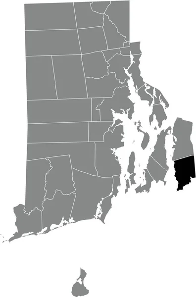 アメリカのロードアイランド州の灰色の行政地図の中のリトルコンプトンの黒いハイライトされた場所の地図 — ストックベクタ