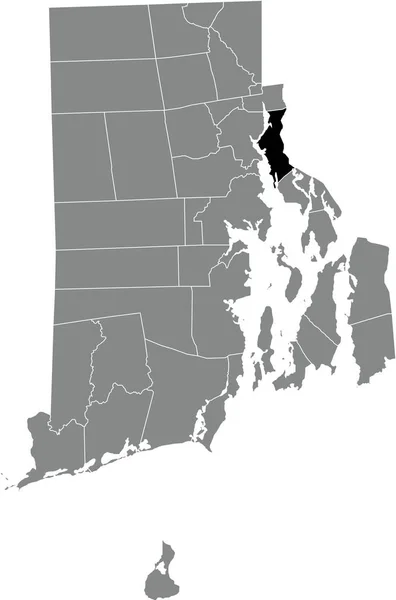 米国ロードアイランド州の灰色の行政地図の中の東プロビデンスの黒いハイライトされた場所 — ストックベクタ