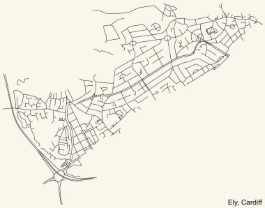 Birleşik Krallık 'ın başkenti Cardiff' in çeyrek Ely seçim koğuşunun klasik bej arka planı üzerinde ayrıntılı navigasyon kentsel yol haritası