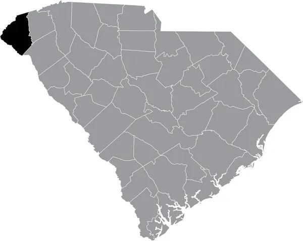 オコニー郡の黒いハイライトされた位置図は アメリカ合衆国サウスカロライナ州の灰色の行政地図の中にある — ストックベクタ