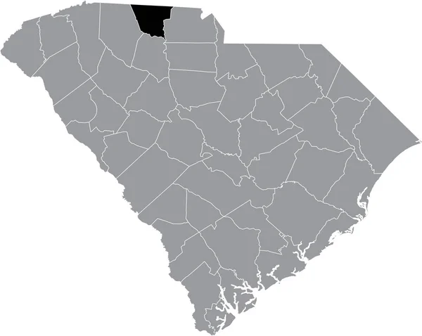 アメリカ合衆国サウスカロライナ州の灰色の行政地図の中にあるチェロキー郡の黒いハイライトされた位置図 — ストックベクタ