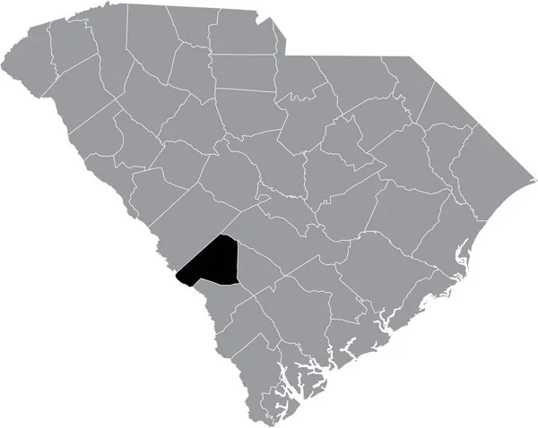 サウスカロライナ州の灰色の行政地図の中にあるバーンウェル郡の黒いハイライトされた場所の地図 — ストックベクタ