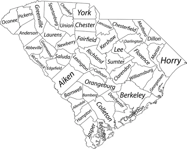 Mapa Administrativo Vectorial Blanco Del Estado Federal Carolina Del Sur — Vector de stock