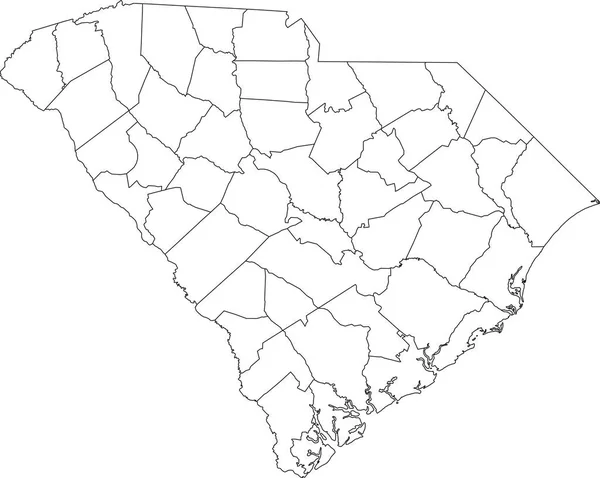 郡の黒い境界線を持つ米国サウスカロライナ州の白い空白のベクトル管理マップ — ストックベクタ