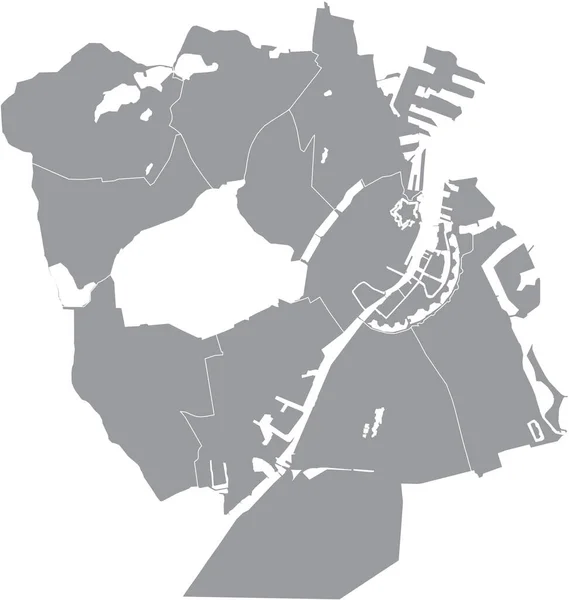 Jednoduchá Šedá Vektorová Mapa Bílými Hranicemi Městských Částí Města Kodaně — Stockový vektor