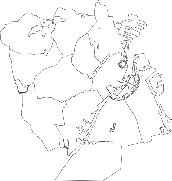 Mapa Vetorial Branco Branco Simples Com Fronteiras Pretas Dos Distritos — Vetor de Stock