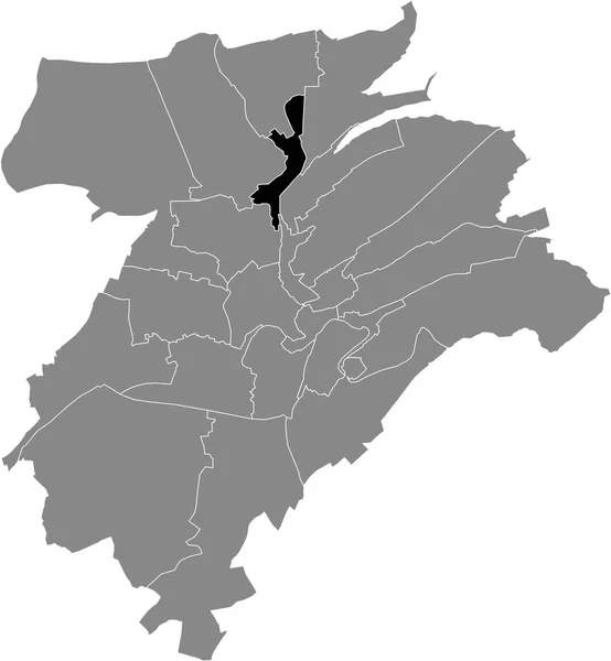 ルクセンブルクの首都ルクセンブルク市の灰色の都市部の地図内のEichクオーターの黒い場所の地図 — ストックベクタ