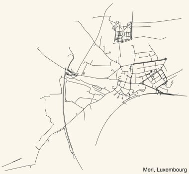 Lüksemburg 'un Lüksemburg' un başkenti Lüksemburg 'un Merl Quarter semtinin klasik bej arka planı üzerinde ayrıntılı yol haritası